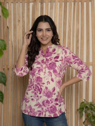 Lavender Floral Print Short Kurti