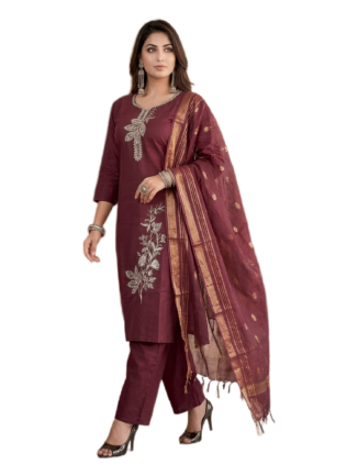 Elegant Deep Red Embroidered Kurta Set with Dupatta