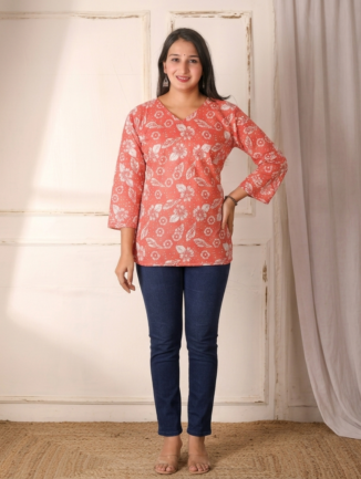 Rust Orange Knot Short Kurti