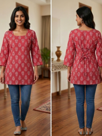 Pink Printed Short Kurti