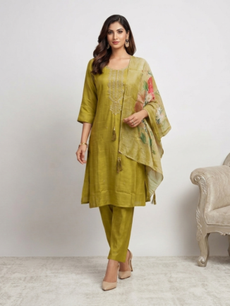 Olive Floral Dupatta Set