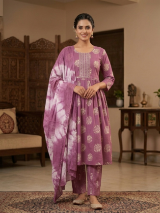 Floral Printed Kurta Set with with Dupatta