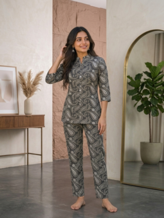 Women’s Premium Home Wear CoOrd Set – Grey