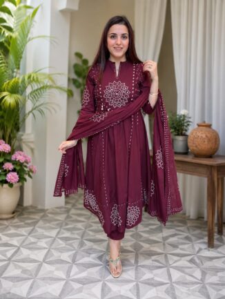 Maroon Printed Kurta Set