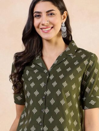 Olive Printed Casual Shirt