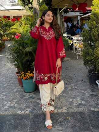 Crimson Embroidered Kurta Set