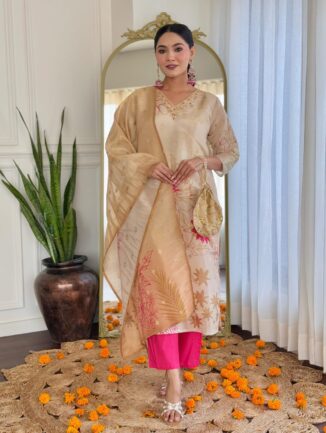 Beige Floral Kurta Set